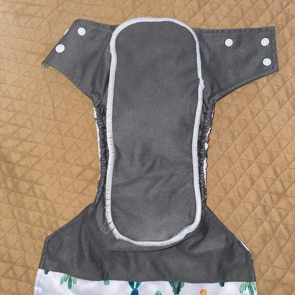 Green and White Cactus Print Diaper Cover with Adjustable Snaps